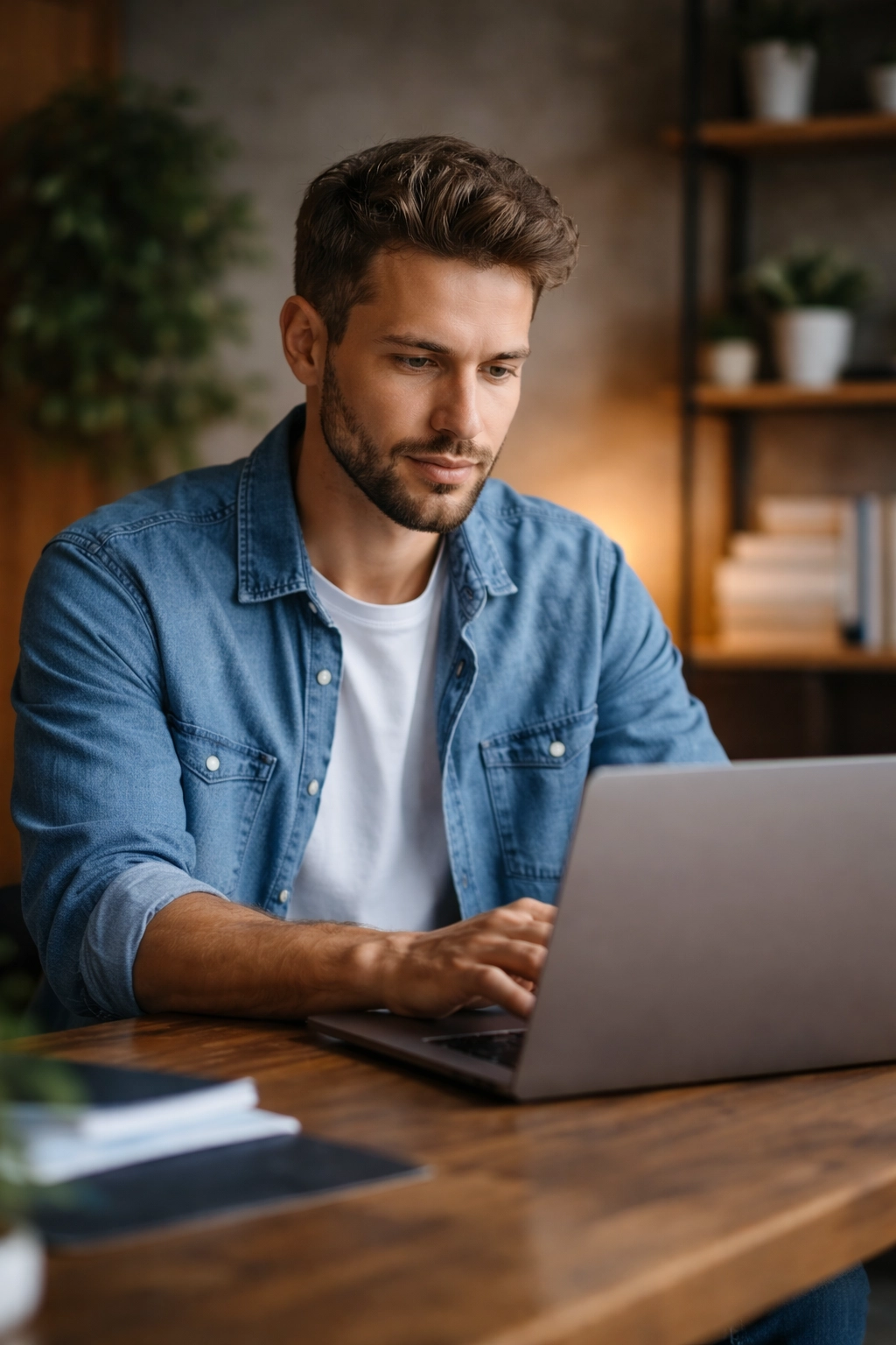 Men writing on computer